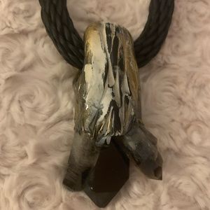 Adina Mills One-of-a-Kind Smoky Quartz Pendant on Long, Black Woven Rope